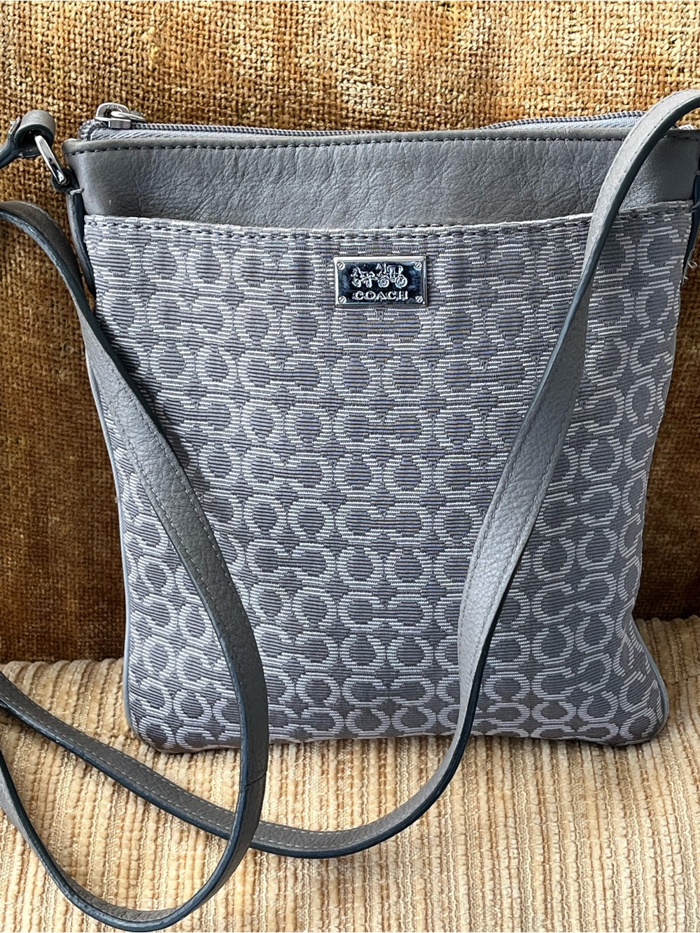 Coach Gray Signature Jacquard Crossbody Purse, Y2K Vintage
